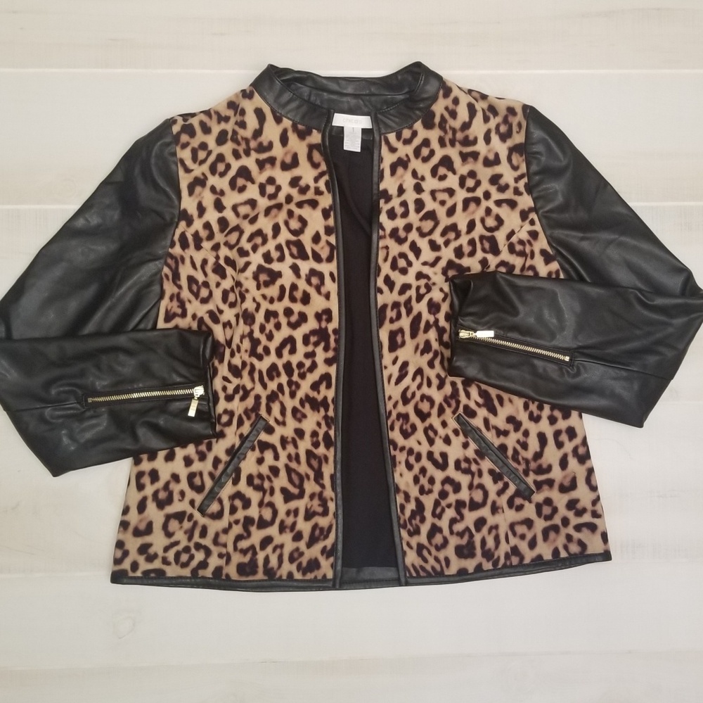 {1/S} CHICO'S Leopard and Faux Leather Jacket